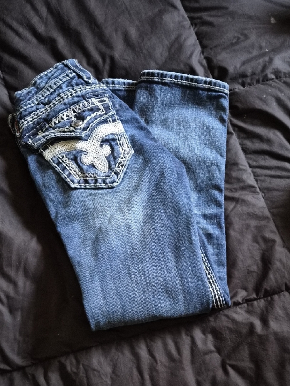 Rock Revival Blue Embroidered Pocket Ankle Jeans - Picture 2 of 9